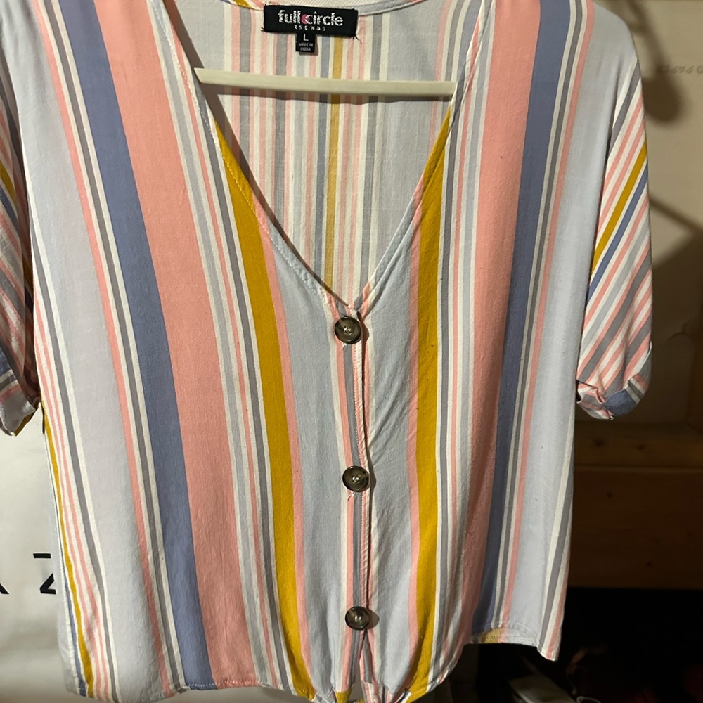 Full Circle Women's Striped Button-Down Shirt - Pink, Blue, Yellow